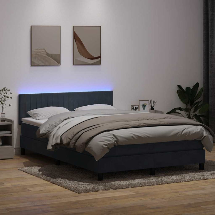 Pat cu arcuri cu saltea și LED, gri închis, 160x210 cm, catifea WALTI