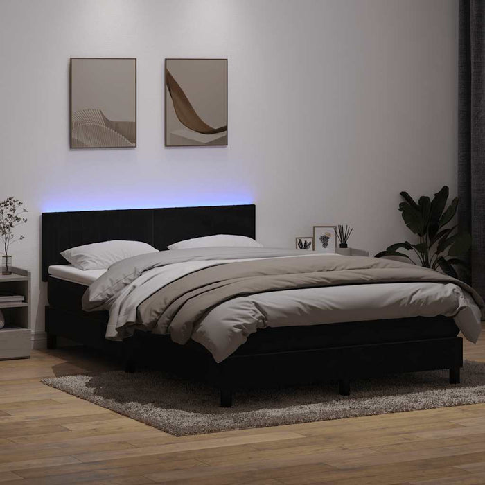 Pat cu arcuri cu saltea și LED, negru, 160x210 cm, catifea WALTI