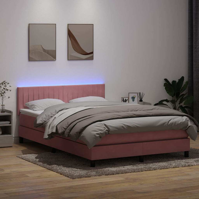 Pat cu arcuri cu saltea și LED, roz, 160x210 cm, catifea - WALTI WALTI