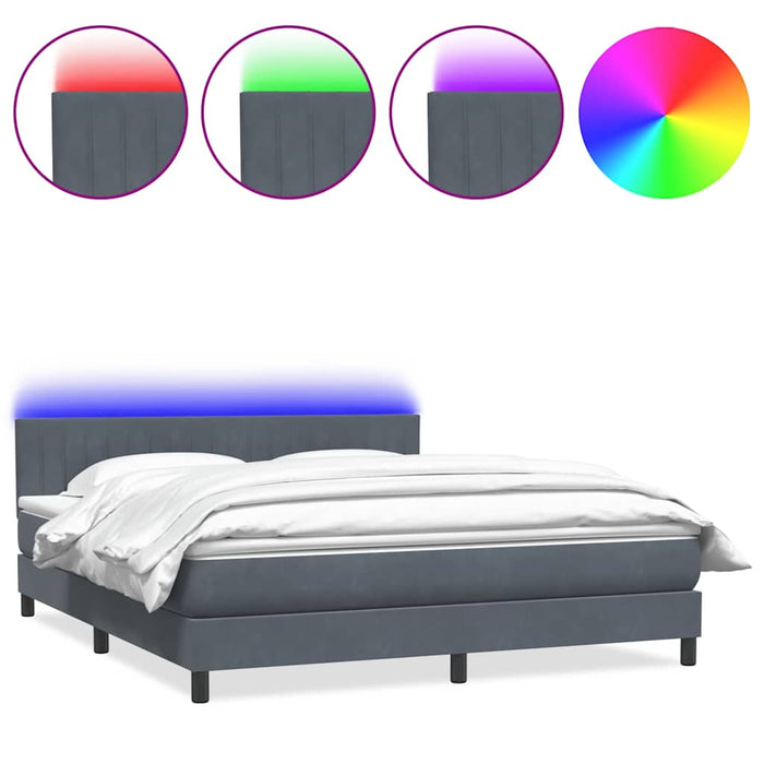 Pat cu arcuri cu saltea și LED, gri închis, 180x210 cm, catifea WALTI