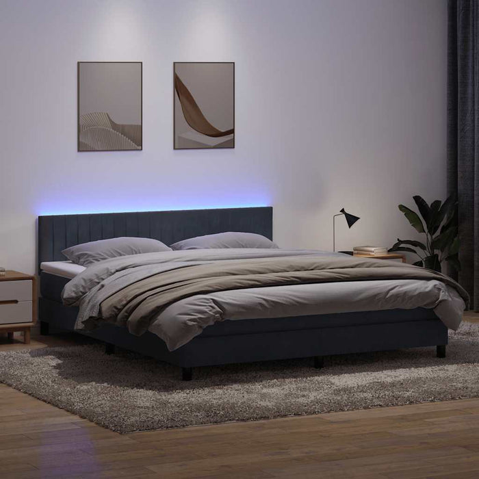 Pat cu arcuri cu saltea și LED, gri închis, 180x210 cm, catifea WALTI