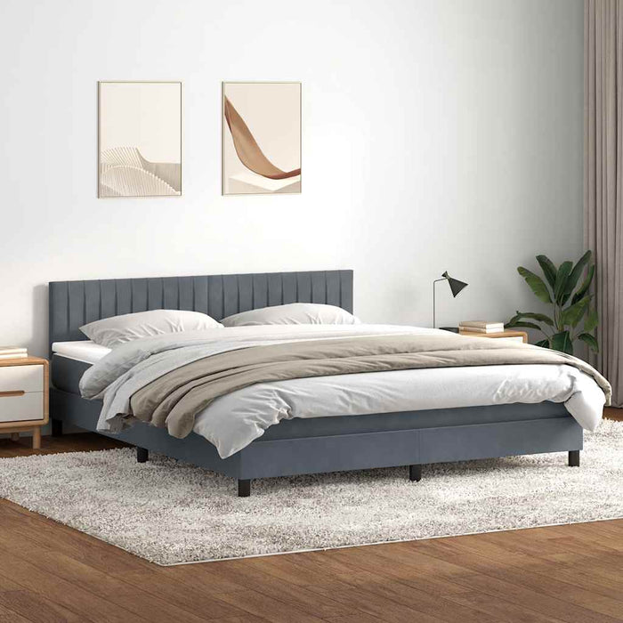 Pat cu arcuri cu saltea și LED, gri închis, 180x210 cm, catifea WALTI