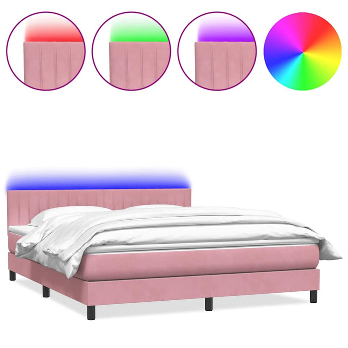 Pat cu arcuri cu saltea și LED, roz, 180x210 cm, catifea WALTI