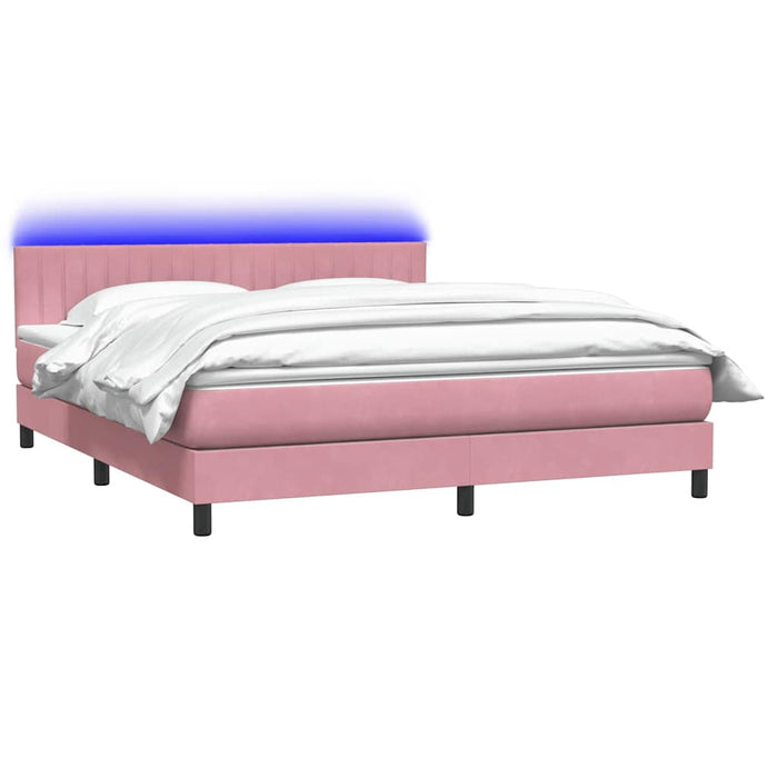 Pat cu arcuri cu saltea și LED, roz, 180x210 cm, catifea WALTI
