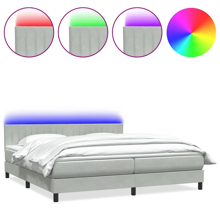 Pat cu arcuri cu saltea și LED, gri deschis, 200x210 cm, catifea WALTI