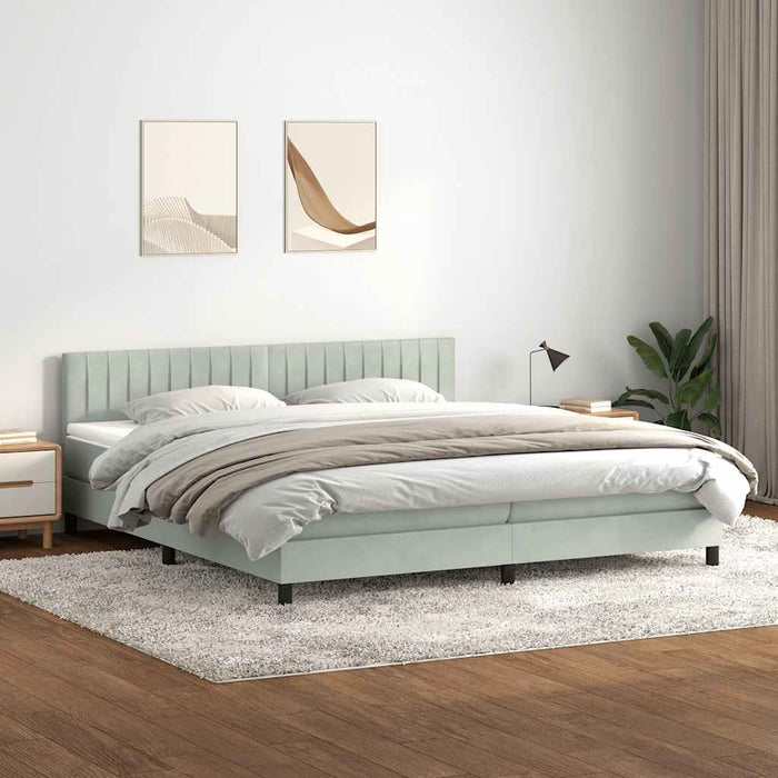 Pat cu arcuri cu saltea și LED, gri deschis, 200x210 cm, catifea WALTI
