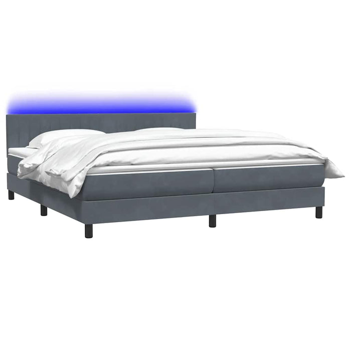 Pat cu arcuri cu saltea și LED, gri închis, 200x210 cm, catifea WALTI
