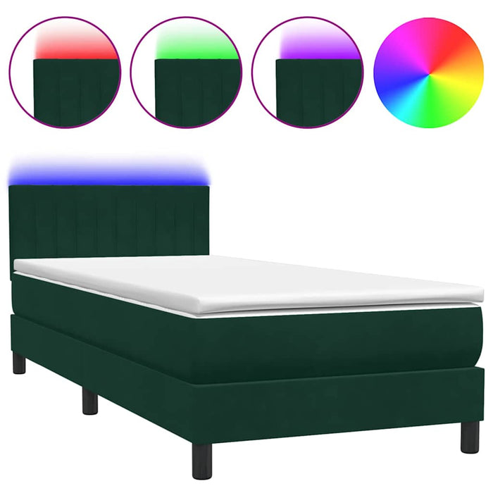 Pat cu arcuri cu saltea și LED, verde închis, 80x220 cm, catifea - WALTI WALTI