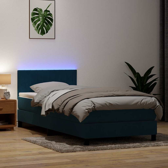 Pat cu arcuri cu saltea și LED, albastru închis, 80x220 cm, catifea - WALTI WALTI