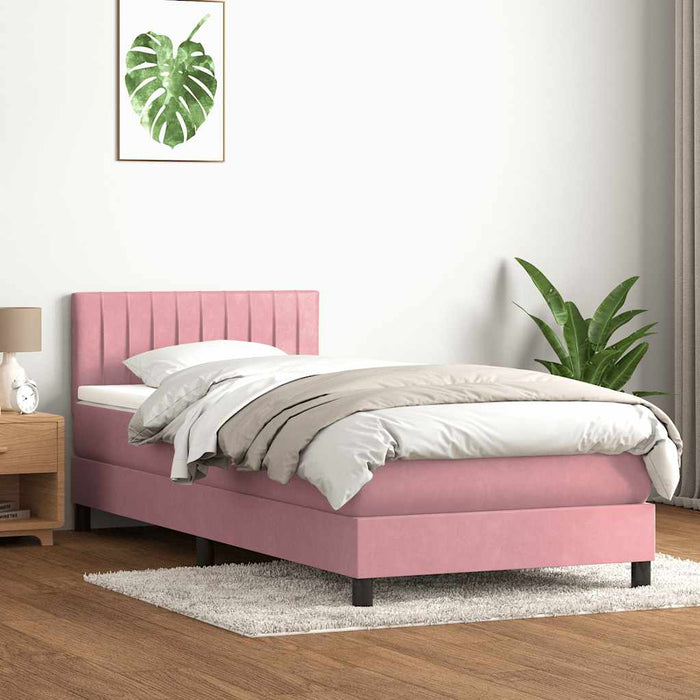Pat cu arcuri cu saltea și LED, roz, 80x220 cm, catifea - WALTI WALTI