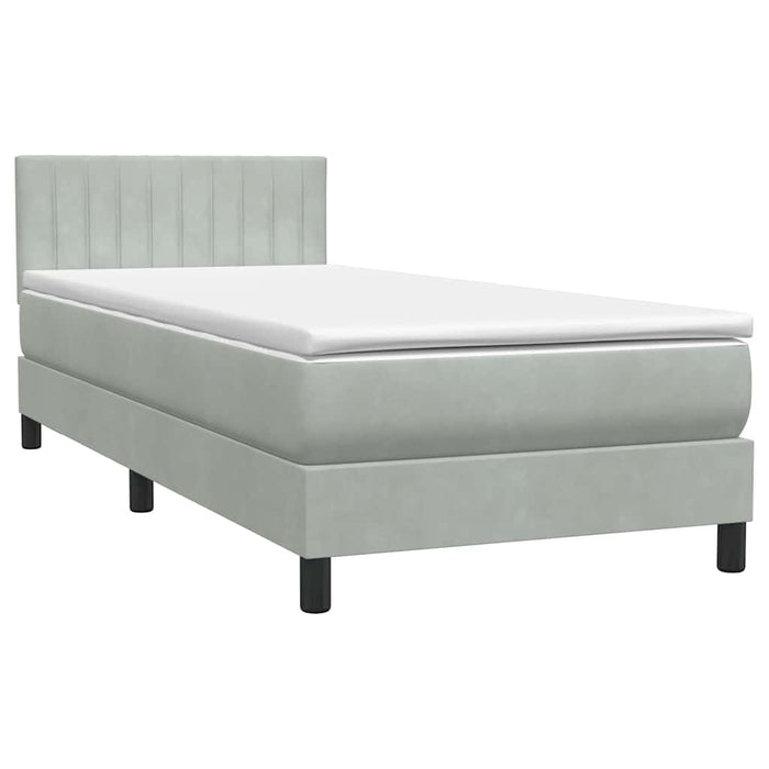 Pat cu arcuri cu saltea și LED, gri deschis, 90x220 cm, catifea - WALTI WALTI