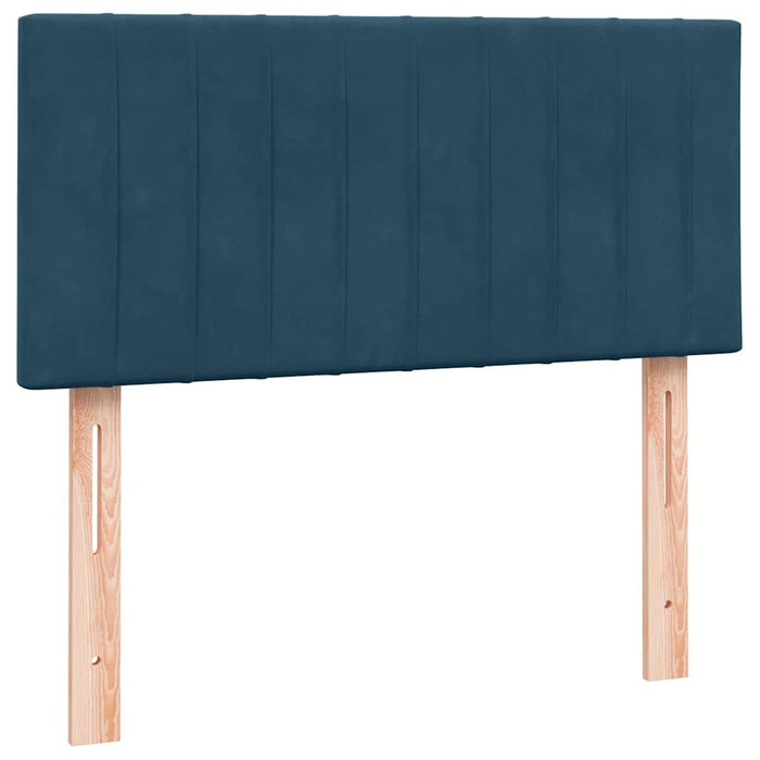 Pat cu arcuri cu saltea și LED, albastru închis, 90x220 cm, catifea WALTI