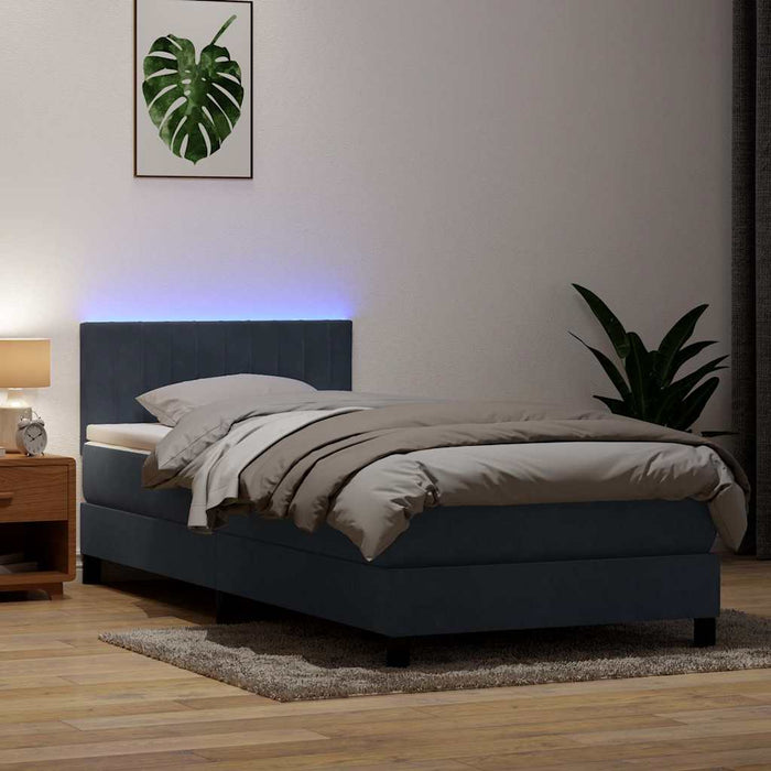Pat cu arcuri cu saltea și LED, gri închis, 100x220 cm, catifea WALTI