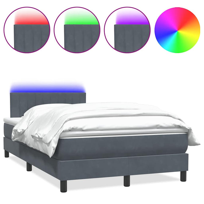 Pat cu arcuri cu saltea și LED, gri deschis, 120x220 cm, catifea WALTI