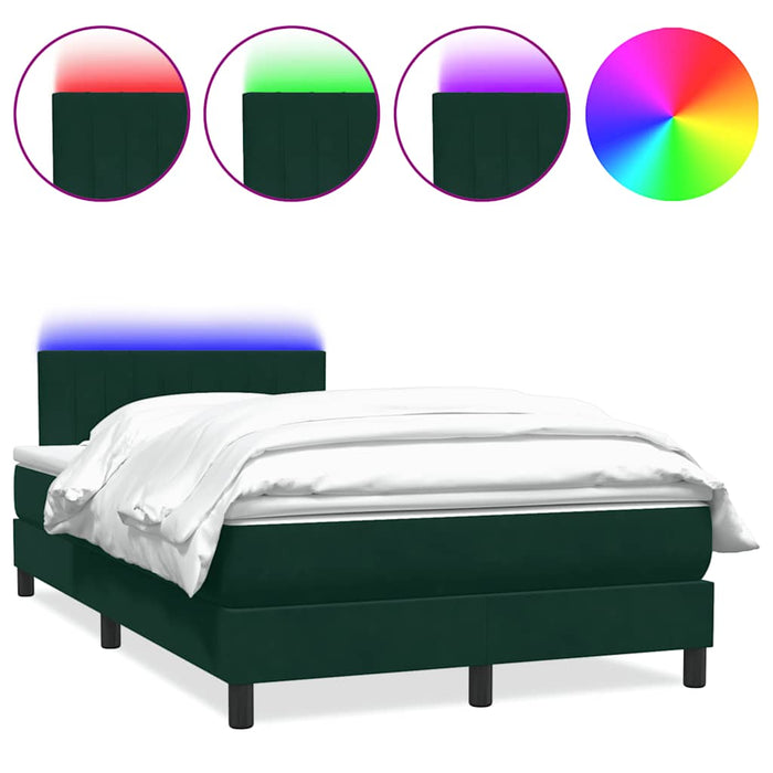 Pat cu arcuri cu saltea și LED, verde închis, 120x220 cm, catifea WALTI