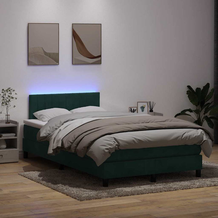 Pat cu arcuri cu saltea și LED, verde închis, 120x220 cm, catifea WALTI