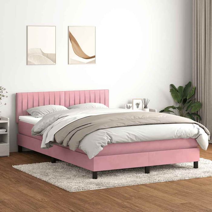 Pat cu arcuri cu saltea și LED, roz, 140x220 cm, catifea WALTI