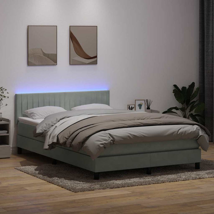Pat cu arcuri cu saltea și LED, gri deschis, 160x220 cm, catifea - WALTI WALTI