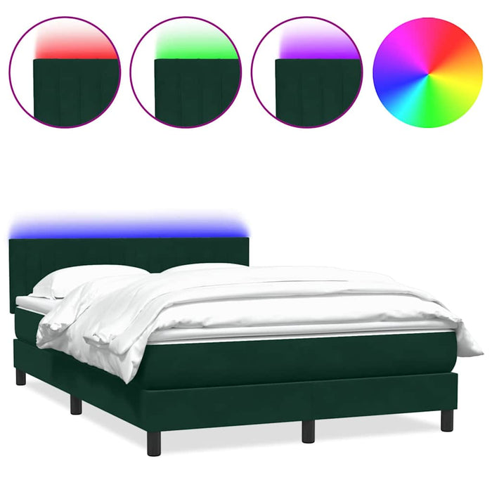 Pat cu arcuri cu saltea și LED, verde închis, 160x220 cm, catifea WALTI
