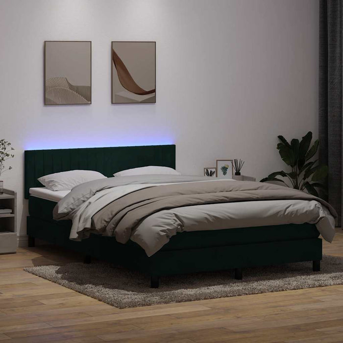 Pat cu arcuri cu saltea și LED, verde închis, 160x220 cm, catifea WALTI