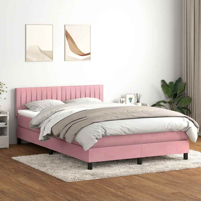 Pat cu arcuri cu saltea și LED, roz, 160x220 cm, catifea WALTI