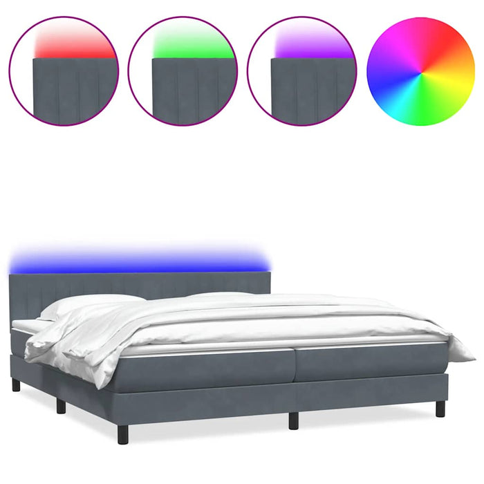 Pat cu arcuri cu saltea și LED, gri închis, 180x220 cm, catifea WALTI