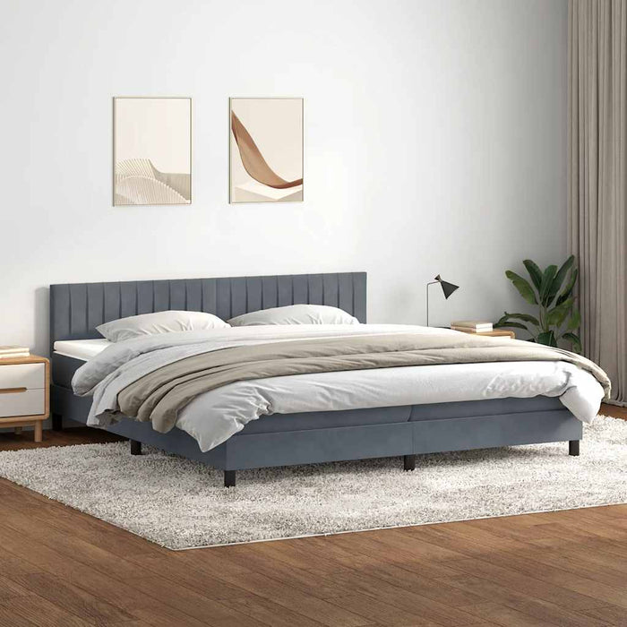 Pat cu arcuri cu saltea și LED, gri închis, 180x220 cm, catifea WALTI