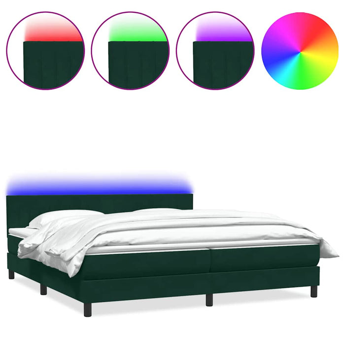 Pat cu arcuri cu saltea și LED, verde închis, 180x220 cm, catifea - WALTI WALTI