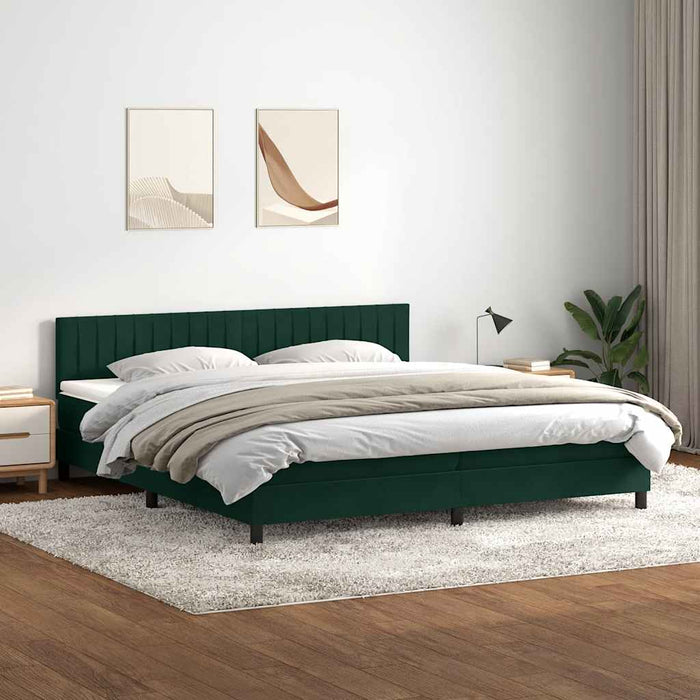 Pat cu arcuri cu saltea și LED, verde închis, 180x220 cm, catifea - WALTI WALTI