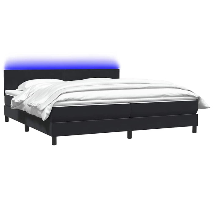Pat cu arcuri cu saltea și LED, negru, 200x220 cm, catifea WALTI
