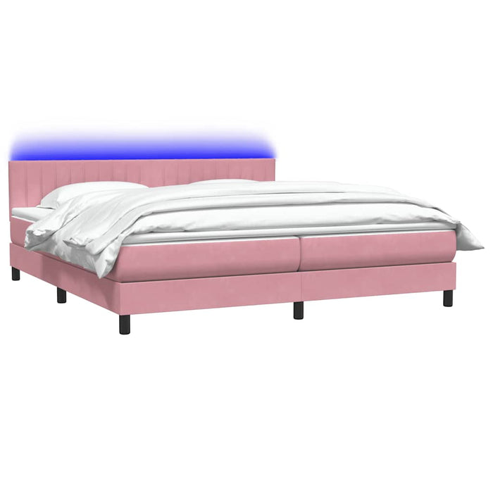 Pat cu arcuri cu saltea și LED, roz, 200x220 cm, catifea WALTI