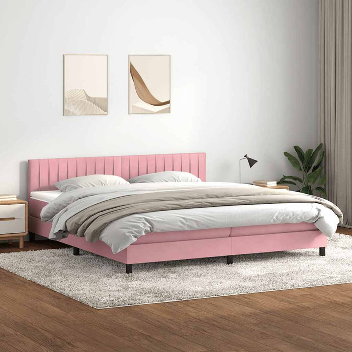 Pat cu arcuri cu saltea și LED, roz, 200x220 cm, catifea WALTI