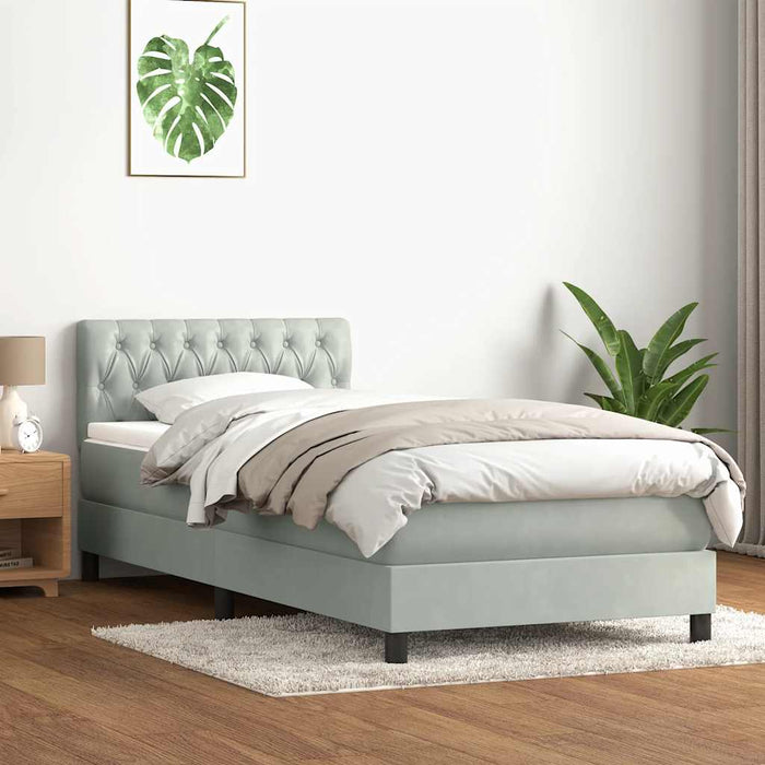 Pat cu arcuri cu saltea și LED, gri deschis, 80x210 cm, catifea WALTI