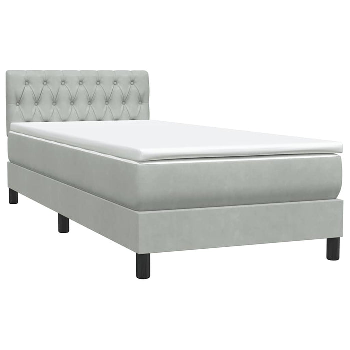 Pat cu arcuri cu saltea și LED, gri deschis, 80x210 cm, catifea WALTI