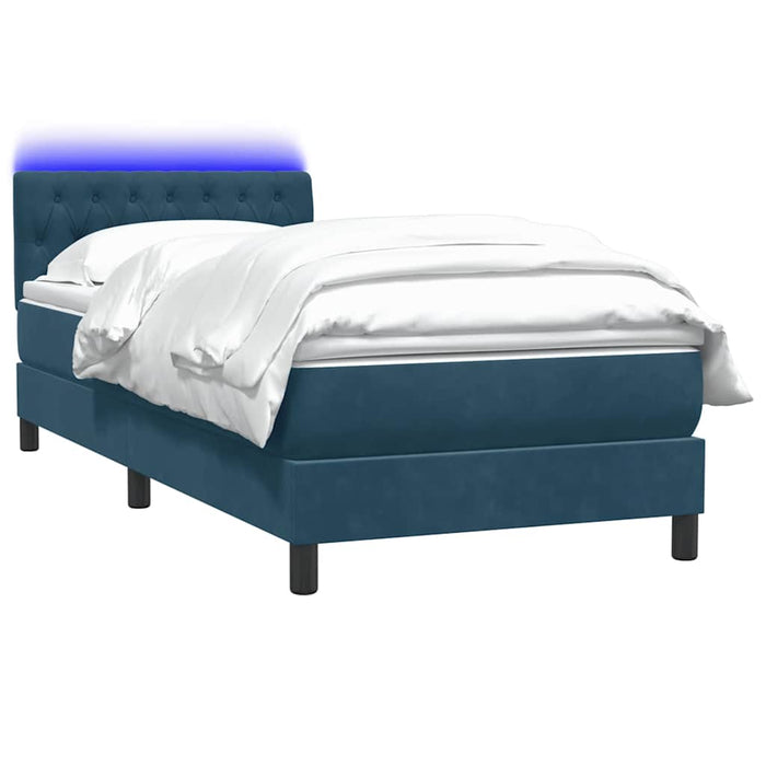 Pat cu arcuri cu saltea și LED, albastru închis, 80x210 cm, catifea WALTI