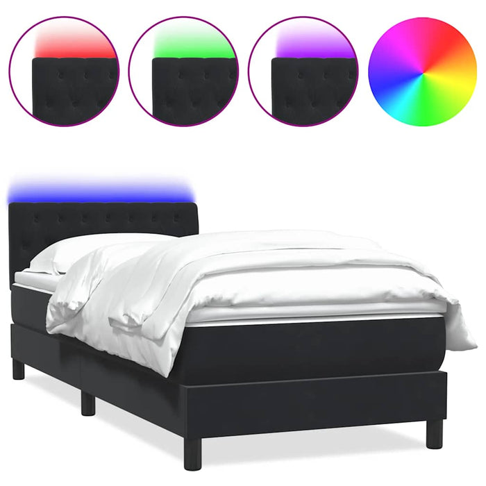Pat cu arcuri cu saltea și LED, negru, 90x210 cm, catifea - WALTI WALTI