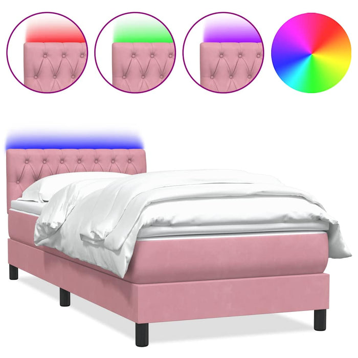 Pat cu arcuri cu saltea și LED, roz, 100x210 cm, catifea WALTI