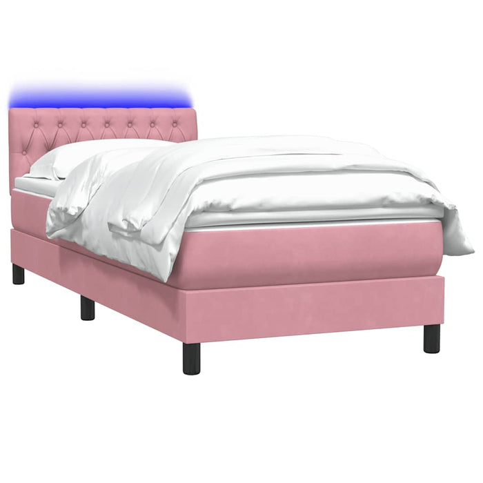 Pat cu arcuri cu saltea și LED, roz, 100x210 cm, catifea WALTI