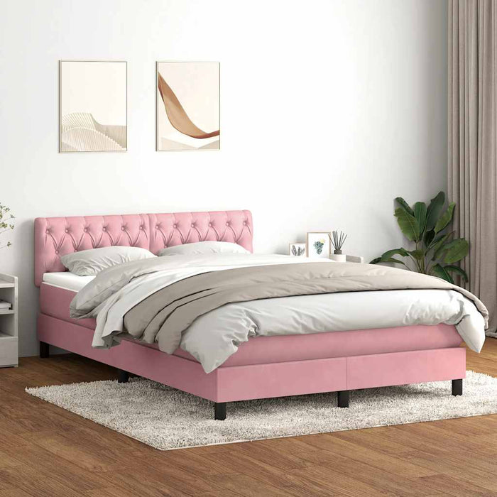 Pat cu arcuri cu saltea și LED, roz, 140x210 cm, catifea - WALTI WALTI