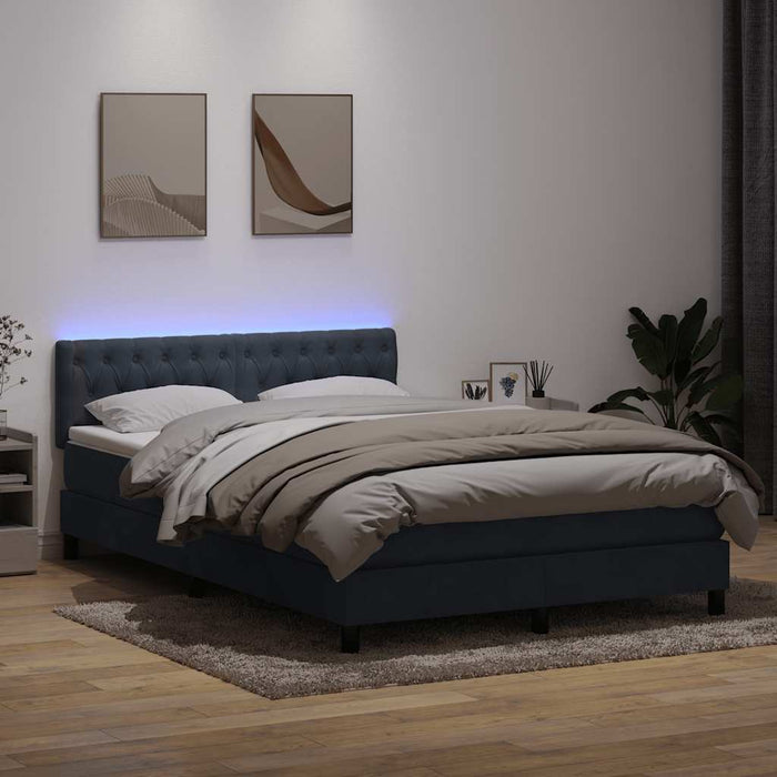 Pat cu arcuri cu saltea și LED, gri închis, 160x210 cm, catifea WALTI