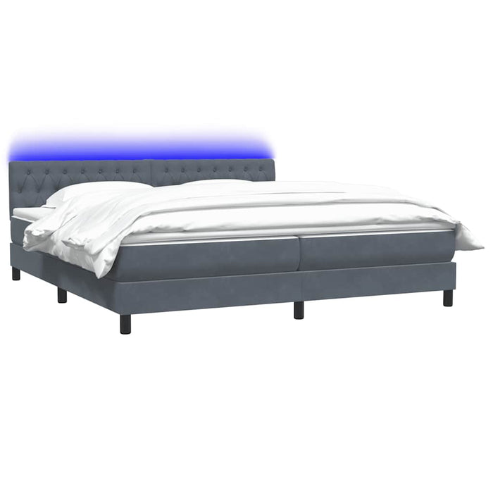 Pat cu arcuri cu saltea și LED, gri închis, 180x210 cm, catifea WALTI