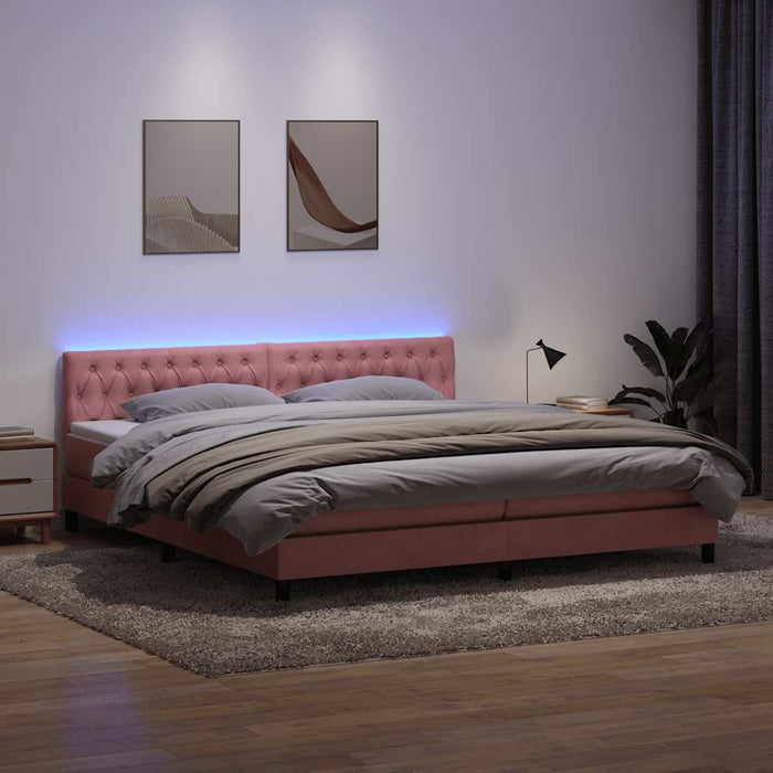 Pat cu arcuri cu saltea și LED, roz, 180x210 cm, catifea WALTI