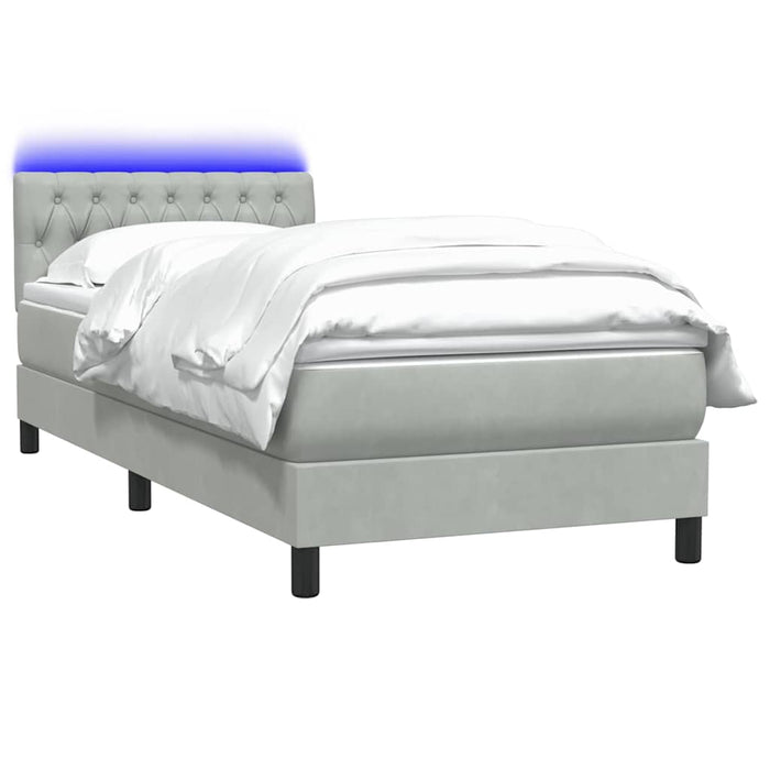 Pat cu arcuri cu saltea și LED, gri deschis, 80x220 cm, catifea WALTI