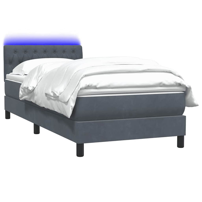 Pat cu arcuri cu saltea și LED, gri închis, 80x220 cm, catifea - WALTI WALTI