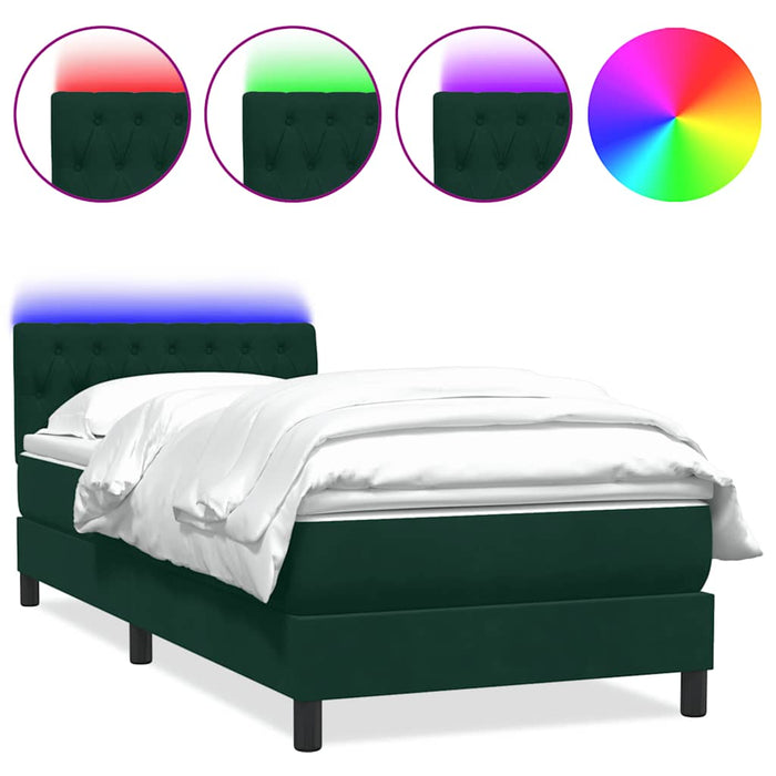 Pat cu arcuri cu saltea și LED, verde închis, 80x220 cm, catifea - WALTI WALTI