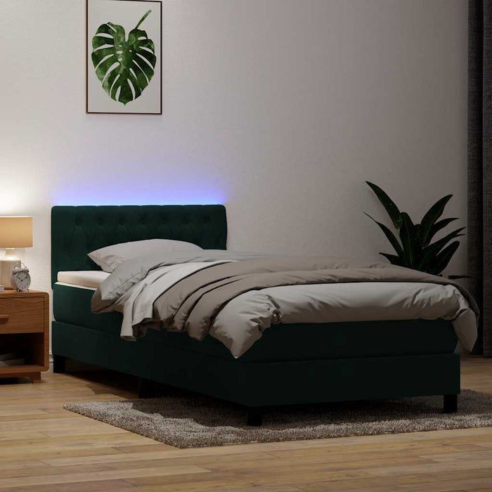 Pat cu arcuri cu saltea și LED, verde închis, 80x220 cm, catifea - WALTI WALTI