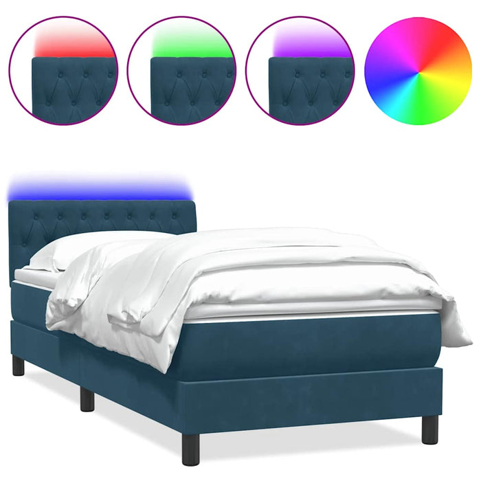Pat cu arcuri cu saltea și LED, albastru închis, 80x220 cm, catifea WALTI