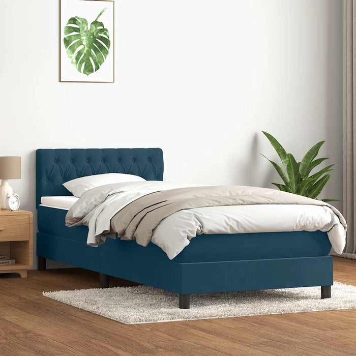 Pat cu arcuri cu saltea și LED, albastru închis, 80x220 cm, catifea WALTI