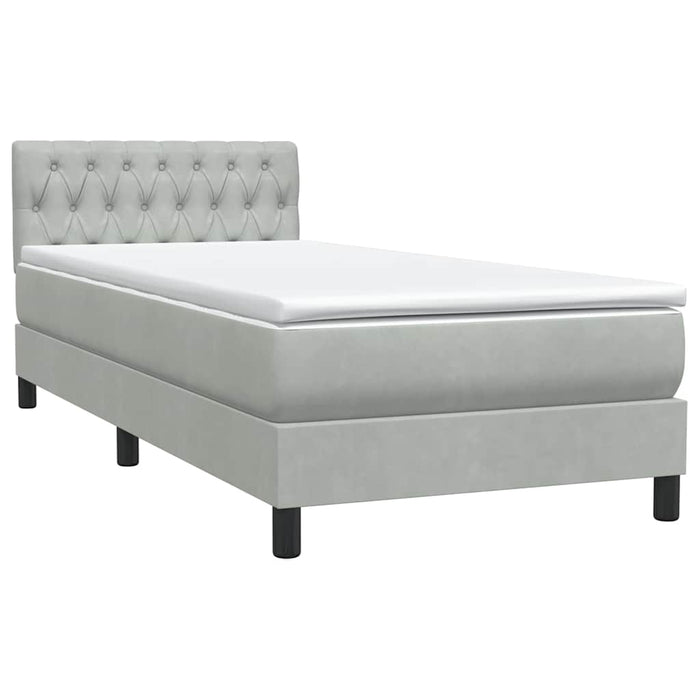 Pat cu arcuri cu saltea și LED, gri deschis, 90x220 cm, catifea - WALTI WALTI