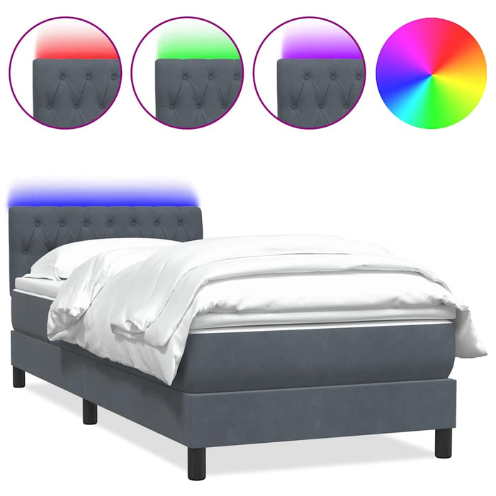Pat cu arcuri cu saltea și LED, gri închis, 100x220 cm, catifea WALTI